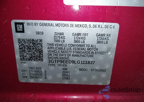 2020 GMC Sierra 1500 4Wd Short Box At4 from USA, damaged, VIN 3GTP9EED9LG111837